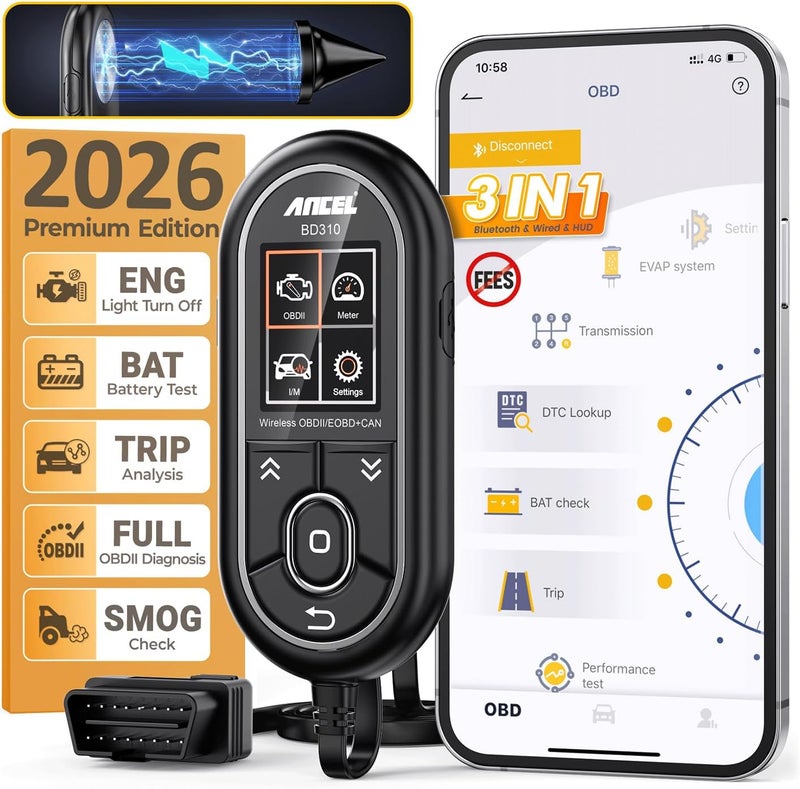Ancel BD310 OBD2 Scanner & Engine Code Reader - Advanced Battery Test, Trip Analysis, Performance Test, Bluetooth Diagnostic Tool for Android & iPhone - Works for All 1996+ Vehicles - Image 1